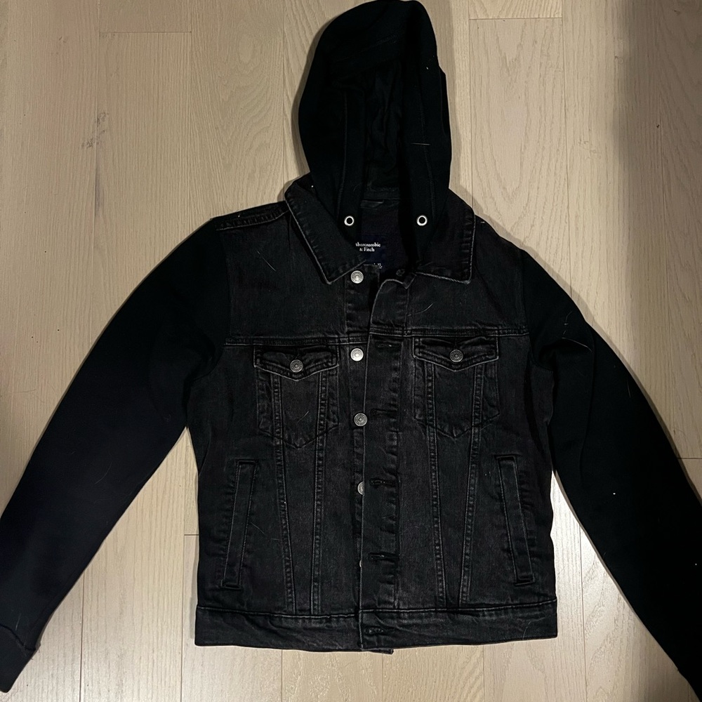 Abercrombie & Fitch Black Hooded Denim Jacket